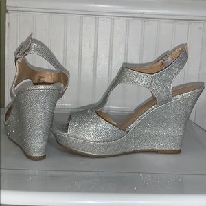 Silver glitter wedges